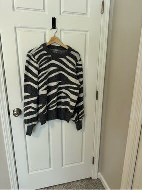 Marled Black & White Zebra-Print Crewneck Sweater